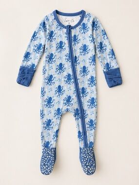 Laree + Co Bamboo Pajamas 2T Blue Octopus Zip Sleeper Little Sleepies Style